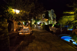 A night view of our courtyard