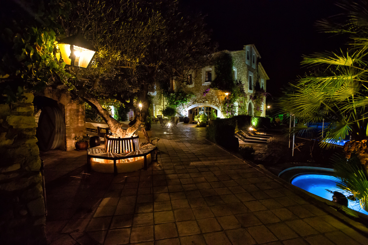 A night view of our courtyard