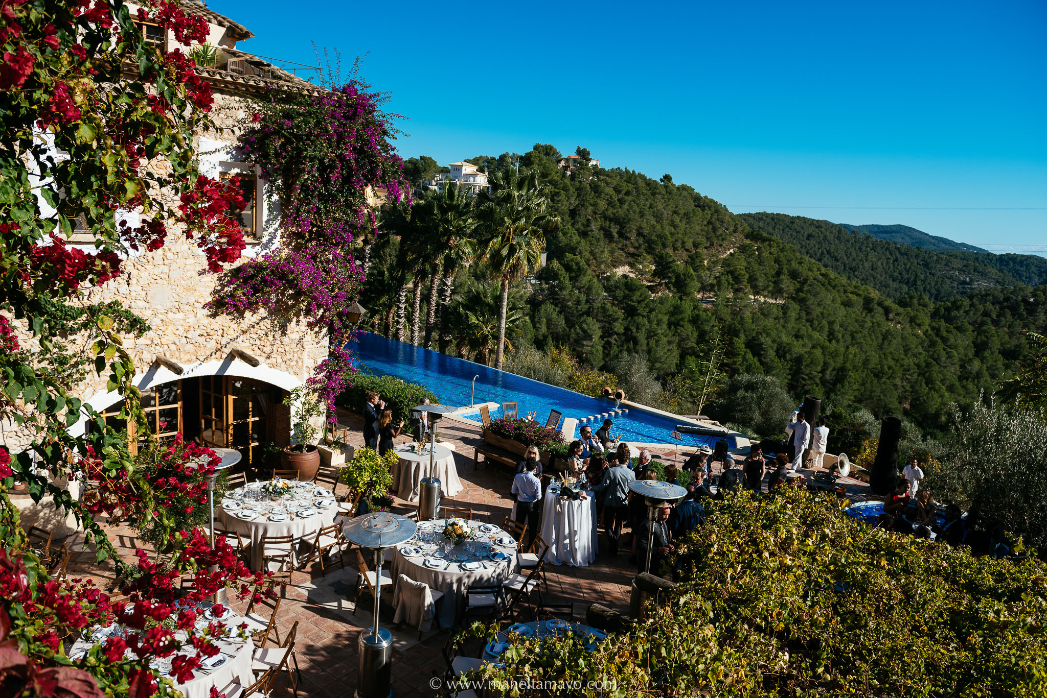 A view from above our courtyard set up for a wedding